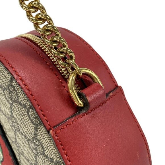Auth GUCCI Holiday Collection GG Supreme Canvas Mini Chain Bag 409535 Beige Red - Picture 9 of 16